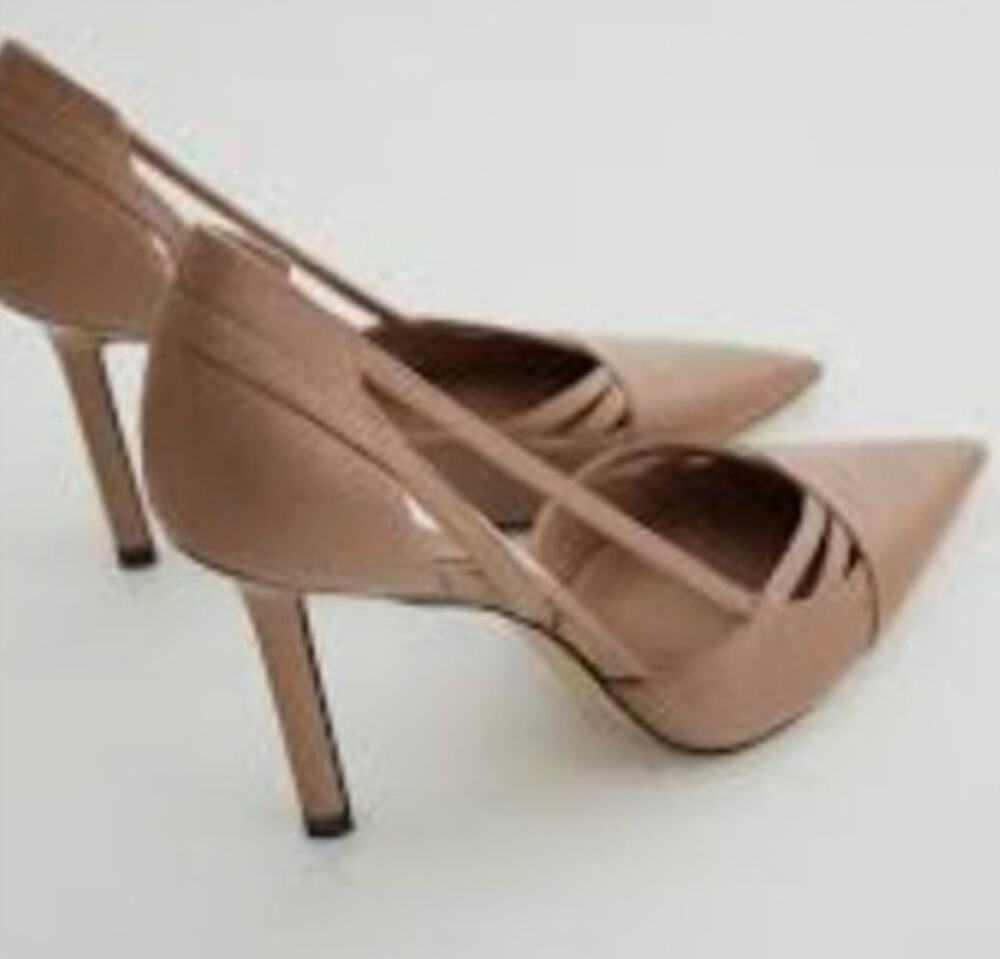 Zara Women's Dusty Rose Faux Leather Pointed Toe Stiletto Pumps Slip-On Logo 8